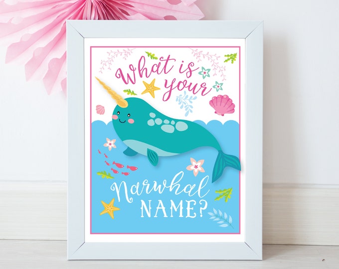 Narwhal Name Game, Sign and Name Labels / What's Your Narwhal Name Game / INSTANT DOWNLOAD / Narwhal Party