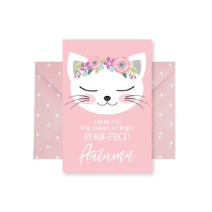 Carte de remerciement de chat, carte de remerciement DIY, remerciement de chaton rose, fête d’anniversaire de chaton de fille, fichiers numériques imprimables