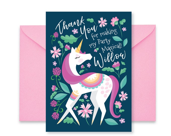 Unicorn Thank You, Girl's Unicorn Party, Floral Unicorn Thank You, WE EDIT, You PRINT, Custom Text, Printable Digital File