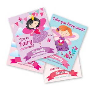 Fairy Valentine&#39;s Day Cards, printable DIY card classroom, Valentine printable custom text, print for kids classroom, Fairy Valentine