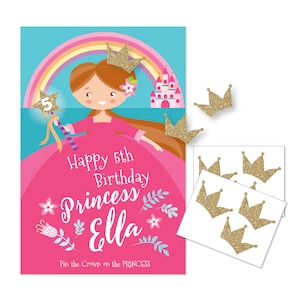 Pin the Crown on the Princess, party game, DIY party game for girls, princess game, custom text, digital files