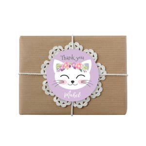 Cat Party Favor Thank You Tags, Purple Cat Party, Kitten Hang Tag, Cute Kitty Birthday, Printable, Digital Files