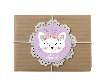 Cat Party Favor Thank You Tags, Purple Cat Party, Kitten Hang Tag, Cute Kitty Birthday, Printable, Digital Files