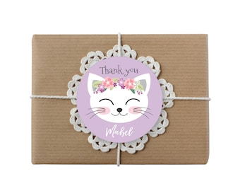 Cat Party Favor Thank You Tags, Purple Cat Party, Kitten Hang Tag, Cute Kitty Birthday, Printable, Digital Files