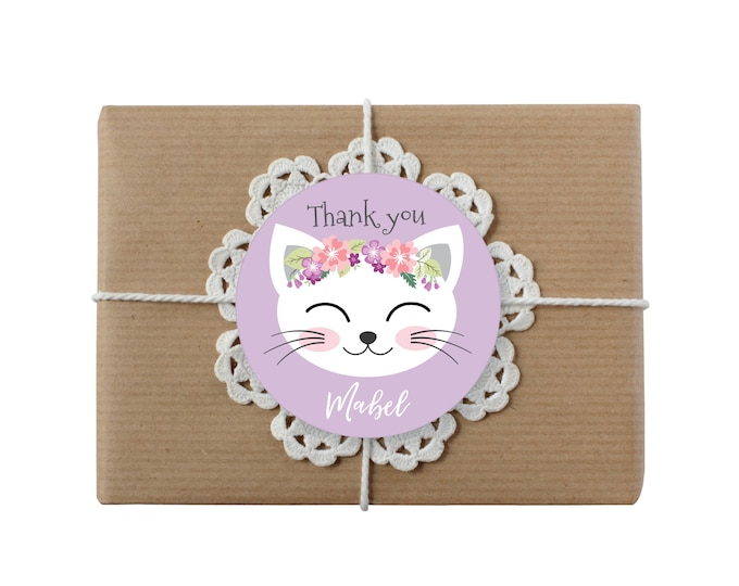 Cat Party Favor Thank You Tags, Purple Cat Party, Kitten Hang Tag, Cute Kitty Birthday, Printable, Digital Files