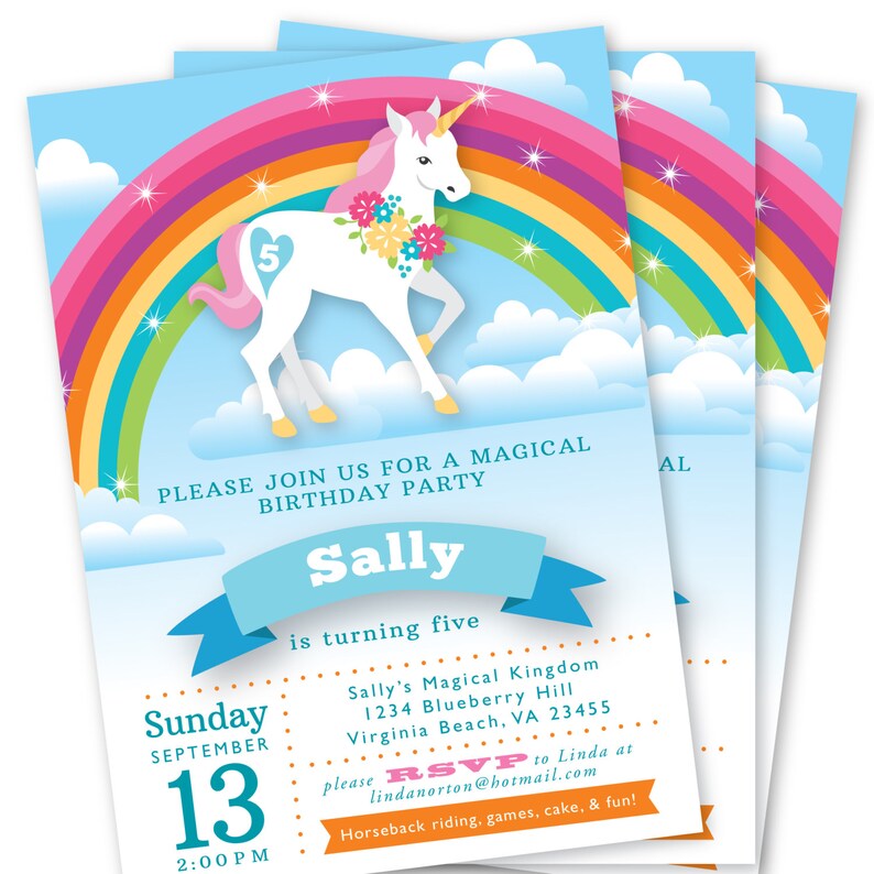 rainbow unicorn birthday invitation printable customized etsy