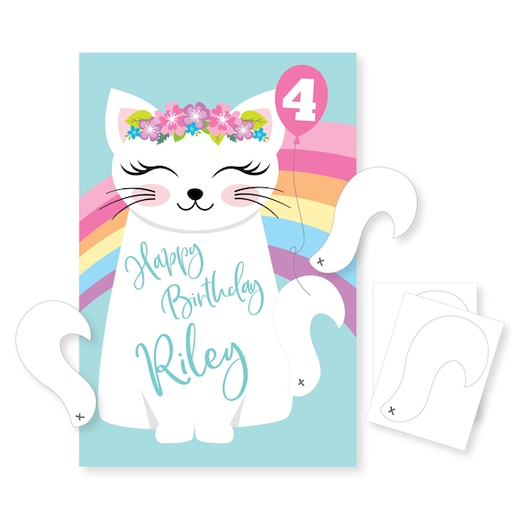 Pin the Tail on the Kitty / Cat Rainbow Party Game DIY Etsy