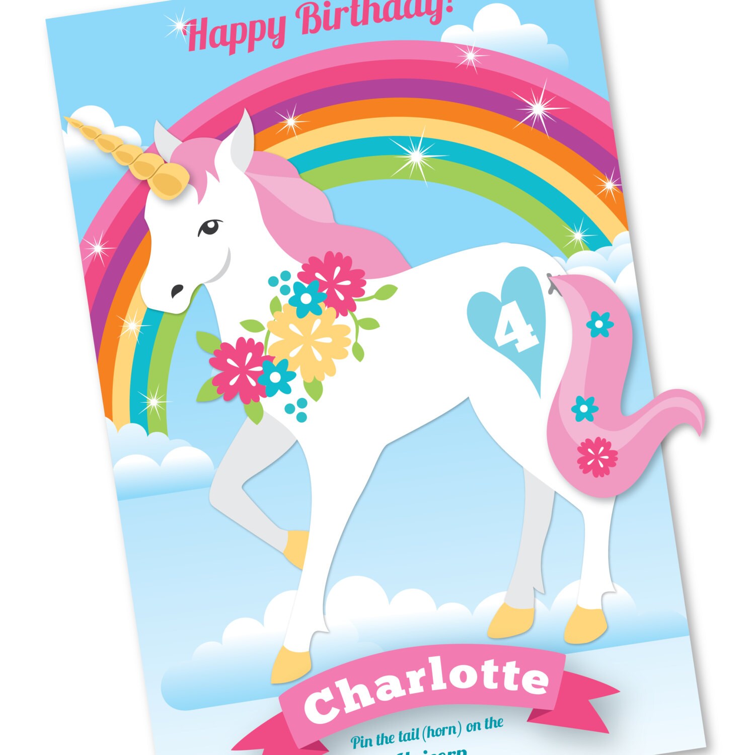 unicorn rainbow pin the tail horn on the unicorn party game etsy