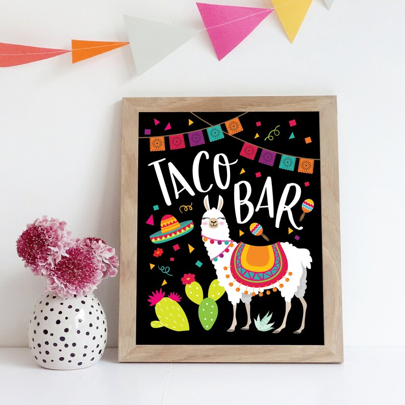 Llama Taco Bar Sign Printable Party Sign, Instant Download, Digital files Fiesta, Mexican Taco bar Sign, Taco Birthday party image 5