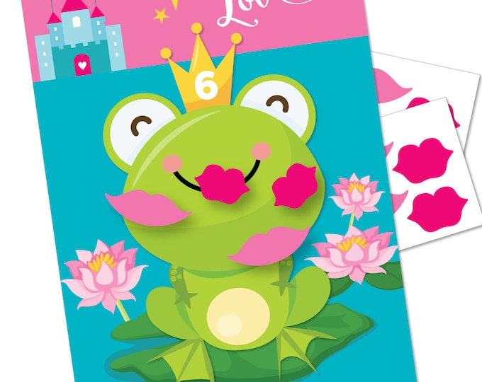 Pin the lips on the Frog Party Game, Princess game, DIY party game for girls, Princess Party, Kiss the Frog Game, Printable, Digital files