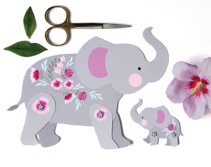 Articulated Elephant,  Instant Digital Download - DIY Paper Elephant, Elephant Baby Shower