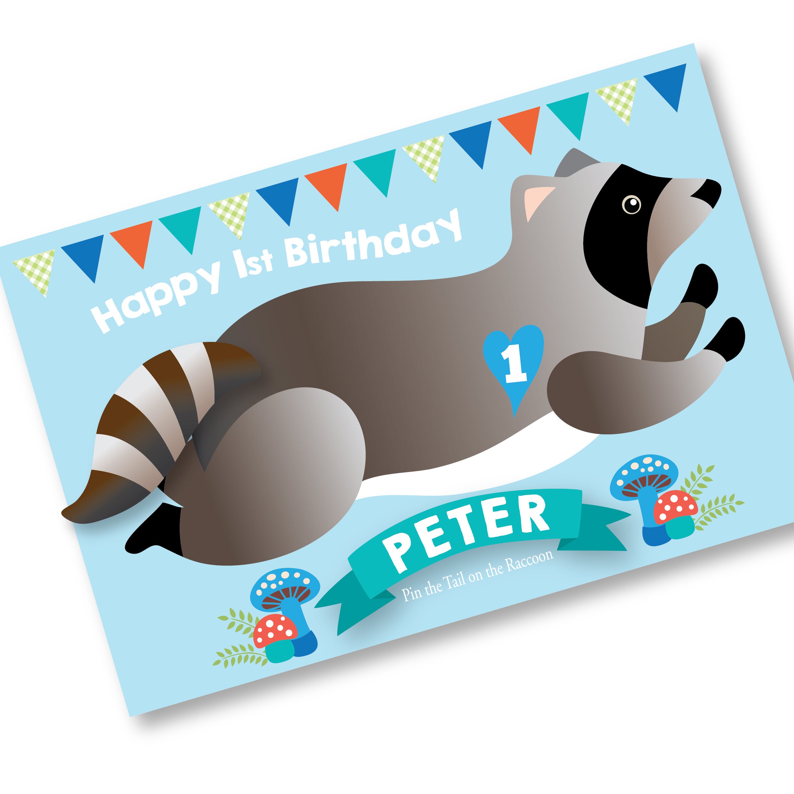 Pin the tail on the RACCOON party game DIY party game birthday