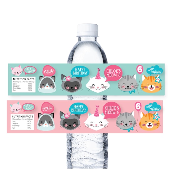 Cat Water Bottle Label DIY Water Label Water Wrapper Kitty