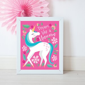 Unicorn art print - Dream Like a Unicorn - pink unicorn wall decor, unicorn poster, unicorn digital, nursery wall art, wall art