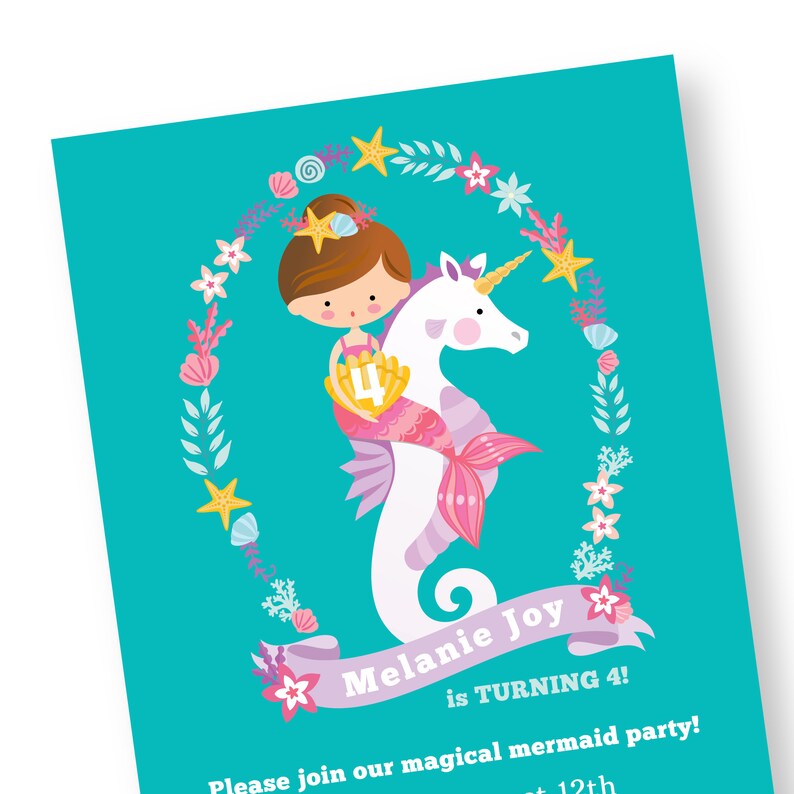 mermaid unicorn invitation printable customized diy etsy