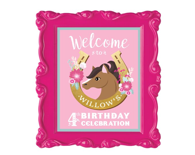 Pink Horse Welcome Sign, Pony Birthday Party Sign, Cowgirl, Western, Poster, DIY,  Printable, Digital Files