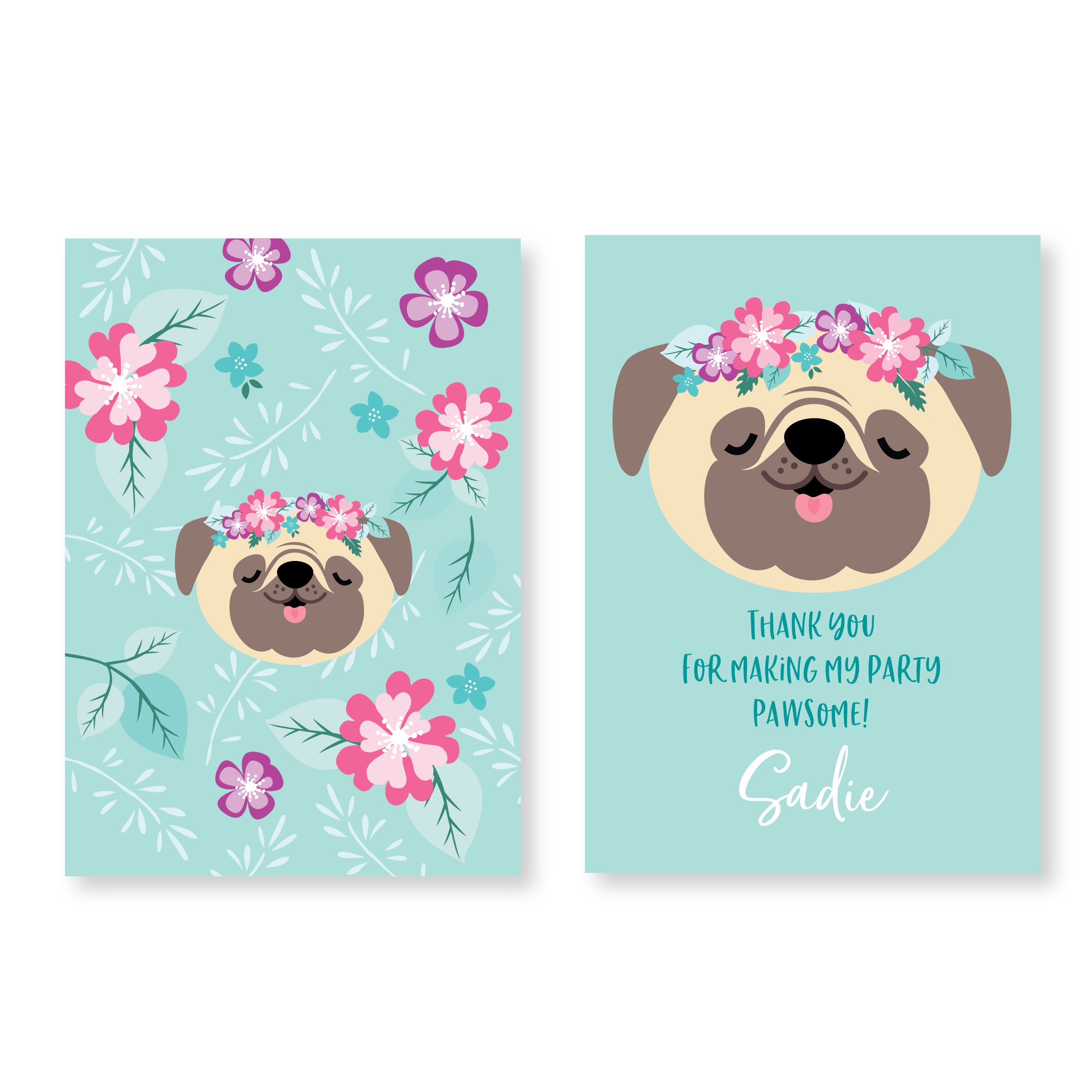 Pug Thank You Card Customized Printable DIY Thank You Card Pink Puppy pug-thank-you-card-customized-printable-diy-thank-you-card-pink-puppy