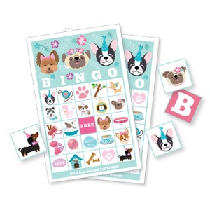 Dog BINGO Game, 30 different bingo cards, Pug, Puppy Party Game, Girl's Printable Party Game, Instant Download, Printable files