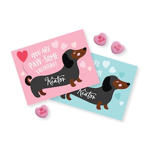 Dackel Valentinstag Karte, druckbare digitale Dateien, Valentinstag benutzerdefinierten Text, Valentinstag Klassenzimmer, Weenie Dog