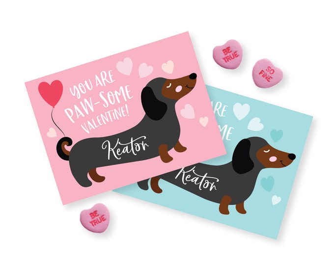 Dachshund Valentines Day Card, printable digital files, Valentine custom text, Classroom Valentine Card, Valentine's Weenie Dog