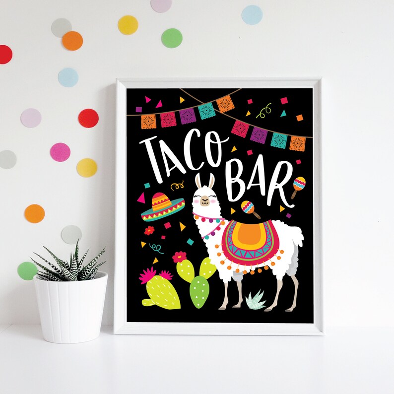 Llama Taco Bar Sign Printable Party Sign, Instant Download, Digital files Fiesta, Mexican Taco bar Sign, Taco Birthday party image 2