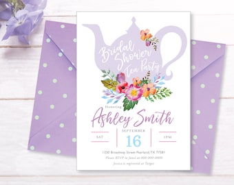 Tea Party Bridal Shower Invitation, Baby Shower Invite, Bride Luncheon, WE EDIT, You PRINT, Custom Text, Printable Digital File