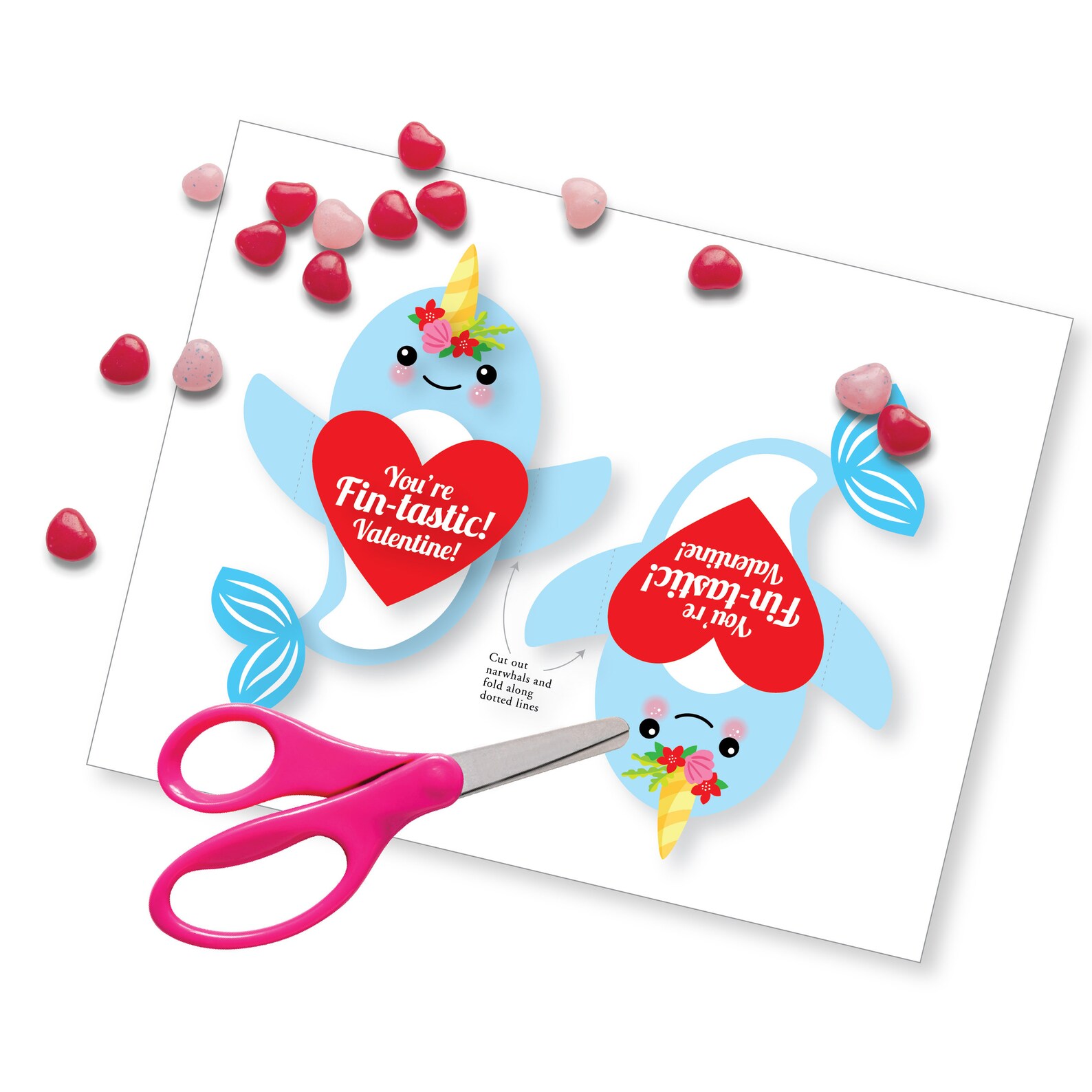 Narwhal Valentine Treat Hug Tag Printable DIY INSTANT - Etsy