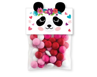 Panda Valentine Treat Bag Topper, Valentine Cards, printable DIY Valentine, classroom cards, INSTANT DOWNLOAD Printable