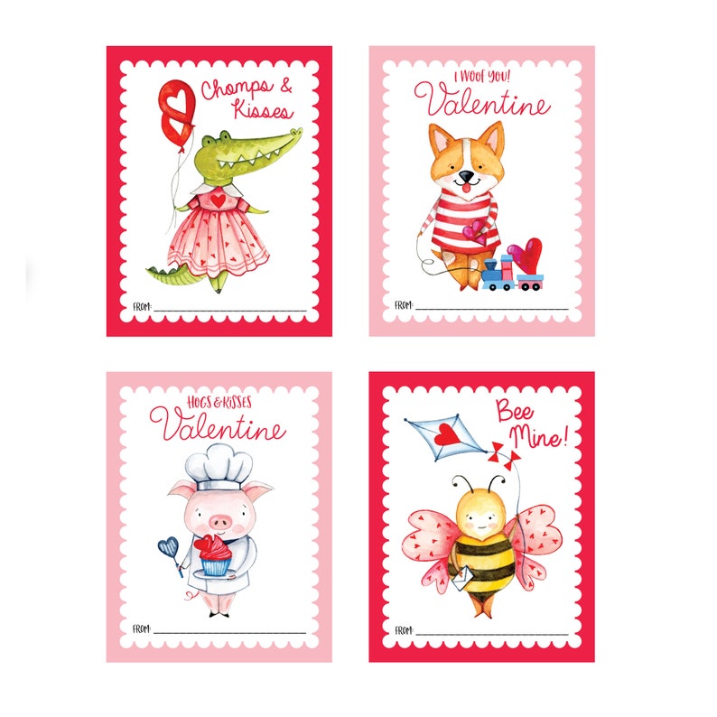 Cartes de Saint-Valentin animaux mignons, carte bricolage imprimable, Saint-Valentin en classe pour enfants, cartes animaux à téléchargement immédiat image 2