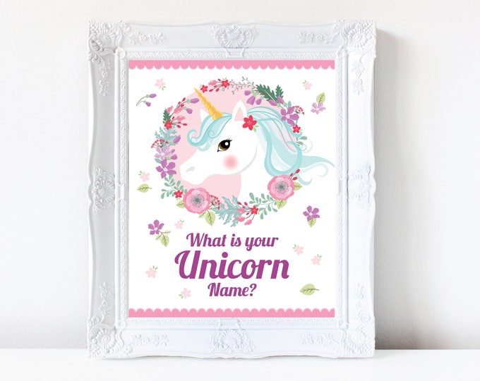 Unicorn Name Game, Sign and Name Labels / What's Your Unicorn Name Game INSTANT DOWNLOAD / Unicorn Party