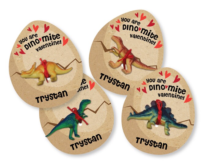 Printable Dinosaur Egg Valentines Cards for small dinosaur toy, custom name, DIY easy valentine's day gift, Dinosaur egg, digital files only