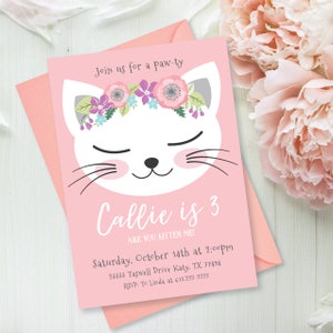 Cat Birthday Invitation, Pink Kitten Party, Are you kitten me, WE EDIT, You PRINT, Custom Text, Printable Digital File image 6