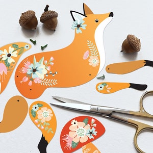Articulated Paper Fox, Instant Digital Download - DIY Paper Fox Doll