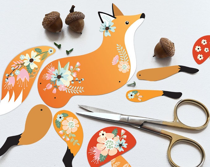 Articulated Paper Fox, Instant Digital Download - DIY Paper Fox Doll