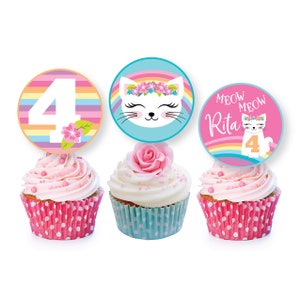 Cat Rainbow Cupcake Toppers, Kitty, Kitten Birthday Party, Kitten Cake Toppers, WE EDIT, You PRINT, digital file
