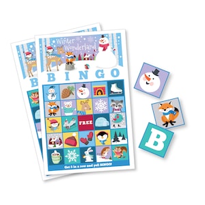Jogo de BINGO de inverno - Jogo de Winter Wonderland, Jogo de Bingo para impressão infantil - Jogo de Bingo para crianças - Bingo de Natal, 70 cartões - Download instantâneo