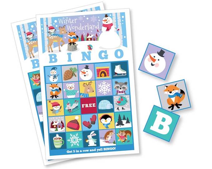 Winter BINGO Game - Winter Wonderland Game, Kid's Printable Bingo Game - Bingo Game for Kids - Christmas Bingo, 70 cards - Instant Download