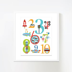 Vehicles 123 theme Wall Art - Instant Download, DIY Wall Art, car, airplane, truck and more