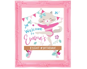 CAT GYMNASTIC Welcome Sign, Kitten, Kitty, Tumble, Birthday Party, Poster, Printable, Digital Files