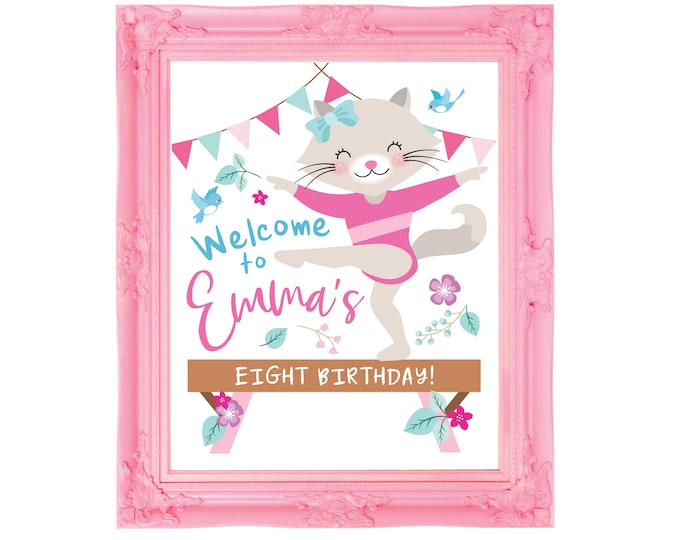 CAT GYMNASTIC Welcome Sign, Kitten, Kitty, Tumble, Birthday Party, Poster, Printable, Digital Files