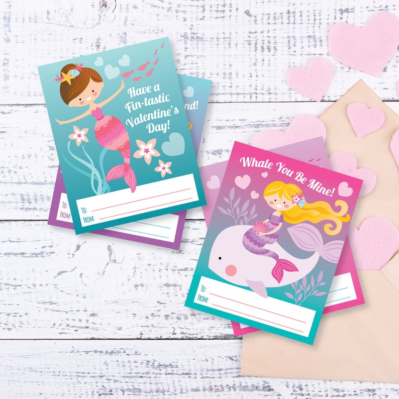 Mermaid Valentine's Day Cards, Printable Classroom Valentines (digital ...
