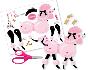 Articulated French Poodle Doll - Instant DIY Download - Paper dolls - DIY Paper Pink French Poodle Doll