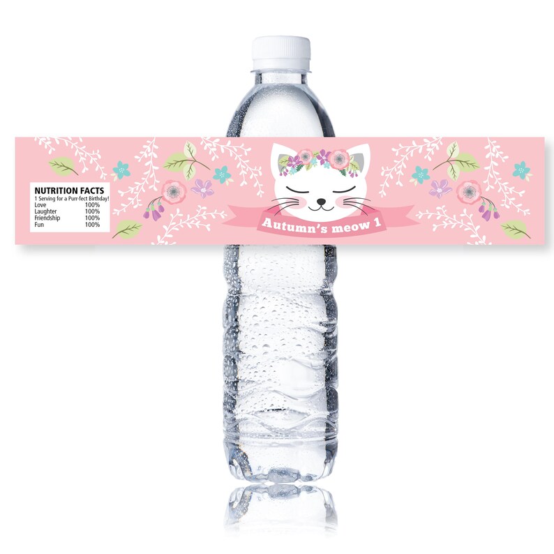 Kitten Cat Water Bottle Label Customized Printable DIY - Etsy Canada
