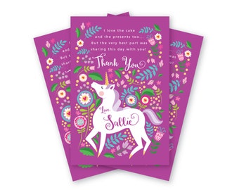 Unicorn Thank You Card, Customized Printable DIY, Girl's Unicorn Thank You