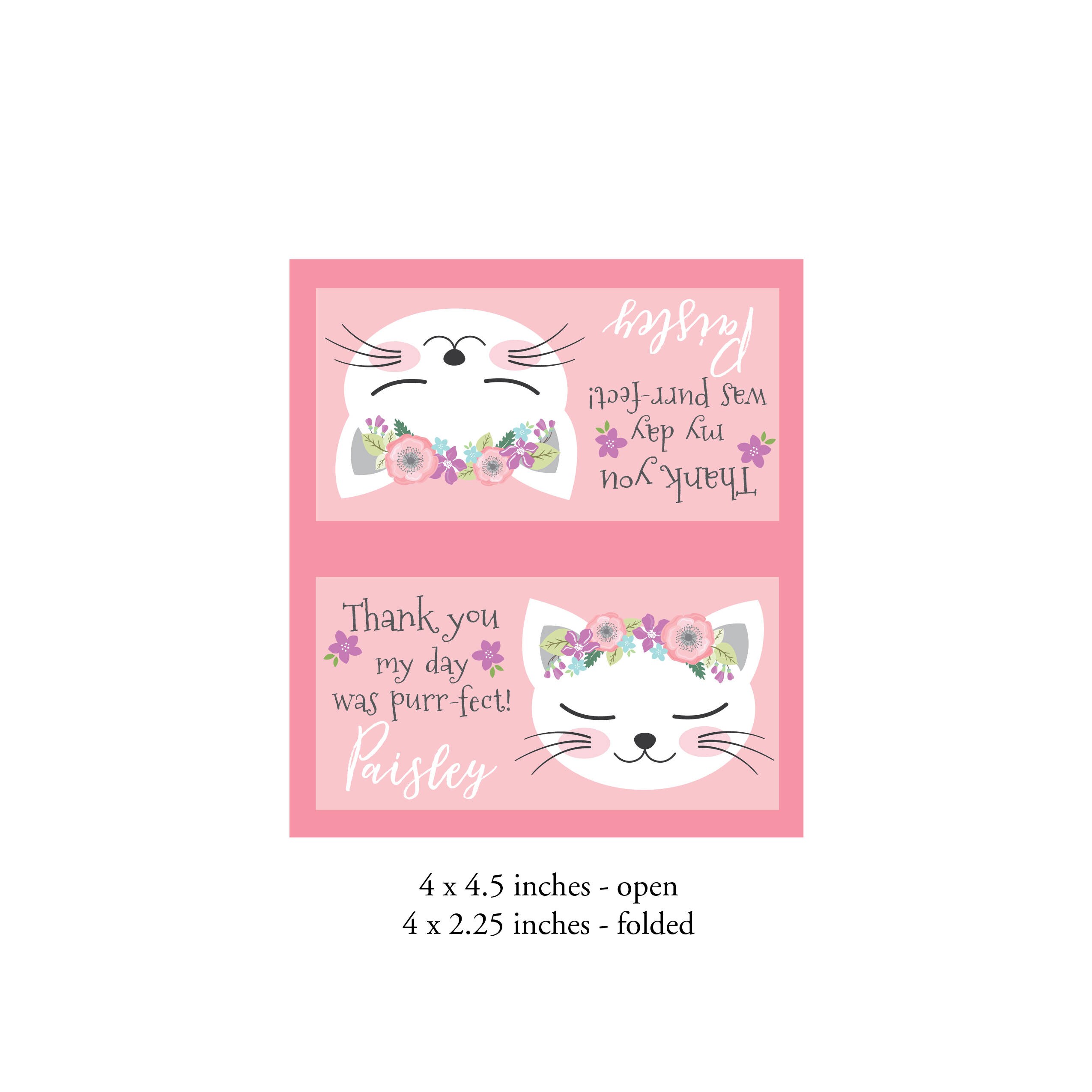Cat Party Treat Bag Topper, Pink Kitty, Kitten Birthday Party, Thank