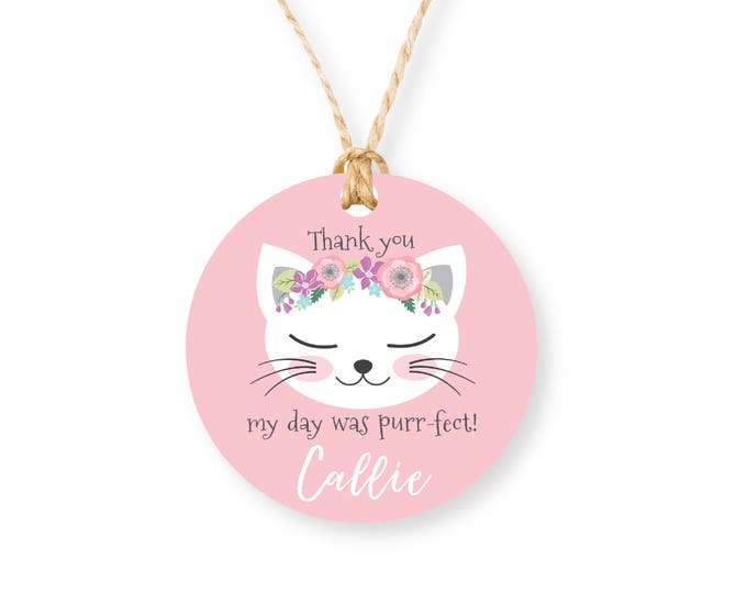 Kitten Party Favor Tags, Kitty, Cat Birthday Thank You Tag, Girl Printable Hang Tag, Cat birthday Gift Tag, Printable, Digital File