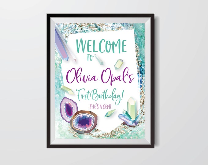 Geode Welcome Sign, Crystal Birthday Party, Girls Geode Party, Let's Rock Party, Poster, Printable, Digital File