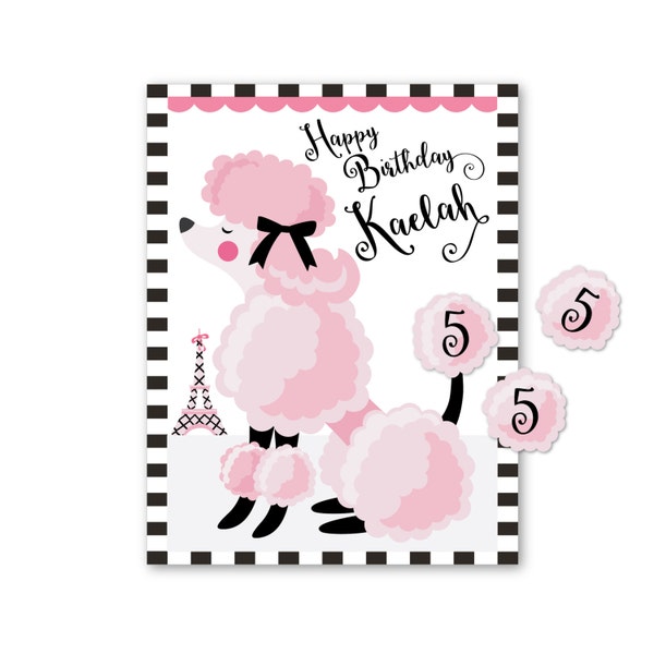 Pin the tail on the POODLE Party Game, Pink Poodle, Dog or Parisian theme birthday, DIY, Printable Digital Files