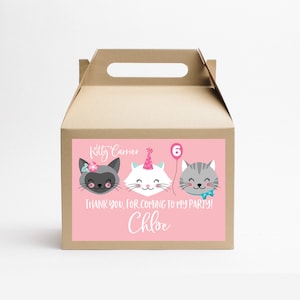 Cat Carrier Favor Tag, Gabel Box Thank You Tag, Kitty, Kitten, Girls Pink Birthday Party, Printable, Digital Files