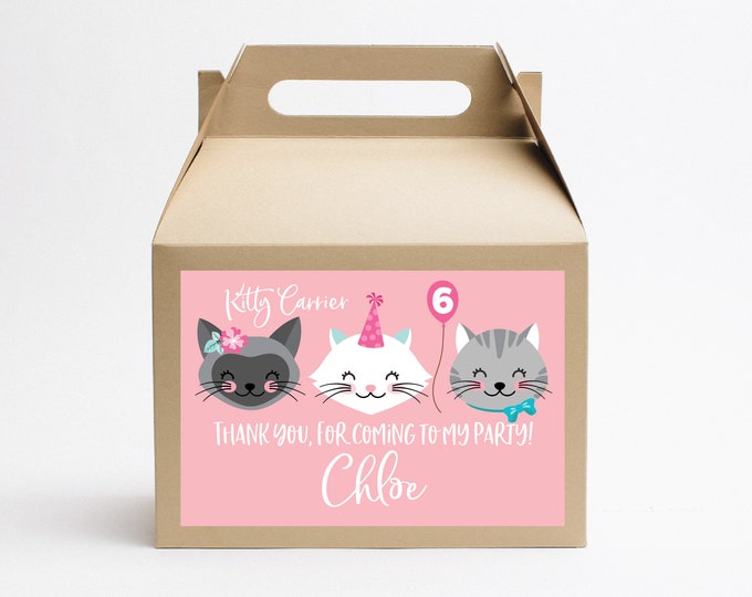 Cat Carrier Favor Tag, Gabel Box Thank You Tag, Kitty, Kitten, Girls Pink Birthday Party, Printable, Digital Files